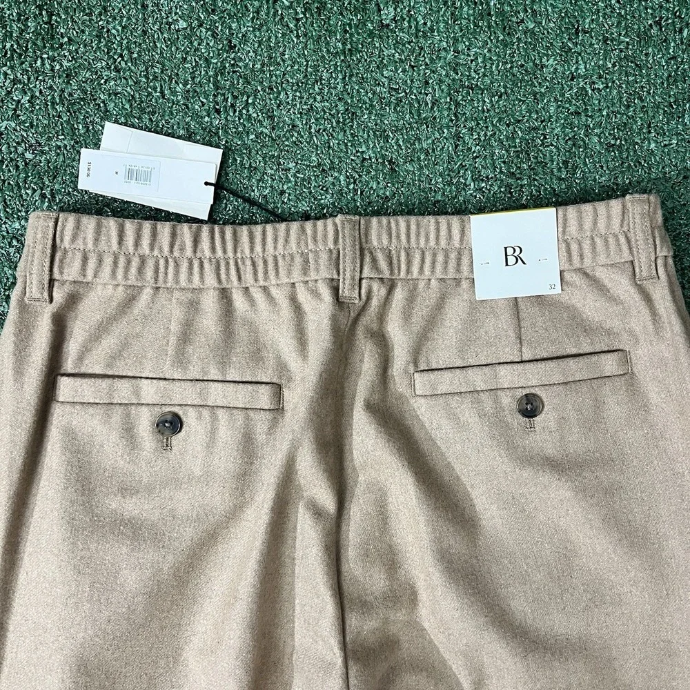 Banana Republic Elastic Waist Pants Mens 32 Camel Tan Wool Alfa Fi Italy New